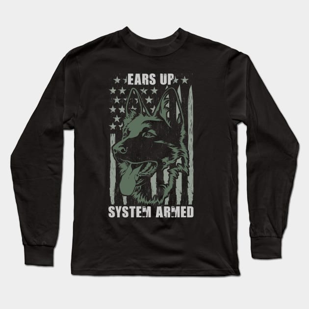 ears up system armed dog american flag Long Sleeve T-Shirt by Tesszero